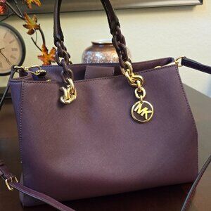 Michael Kors Cynthia Medium Convertible Purple Leather Satchel